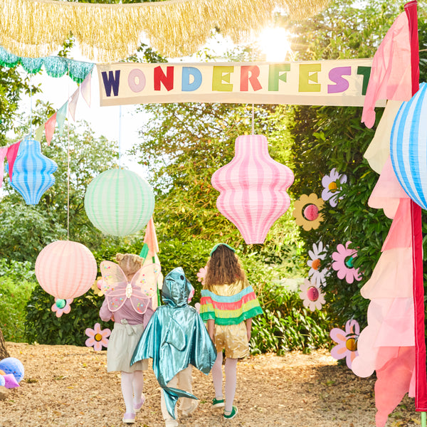 Our striped pink paper lanterns are the perfect hanging decorations for baby showers, birthday parties or all year decorations. Image2