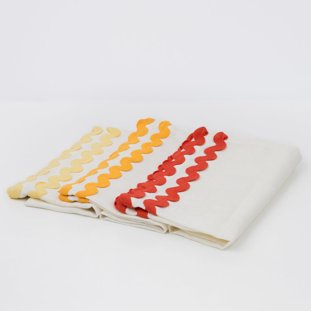 Our linen napkins are designed as reusable napkins, and have ric rac details.