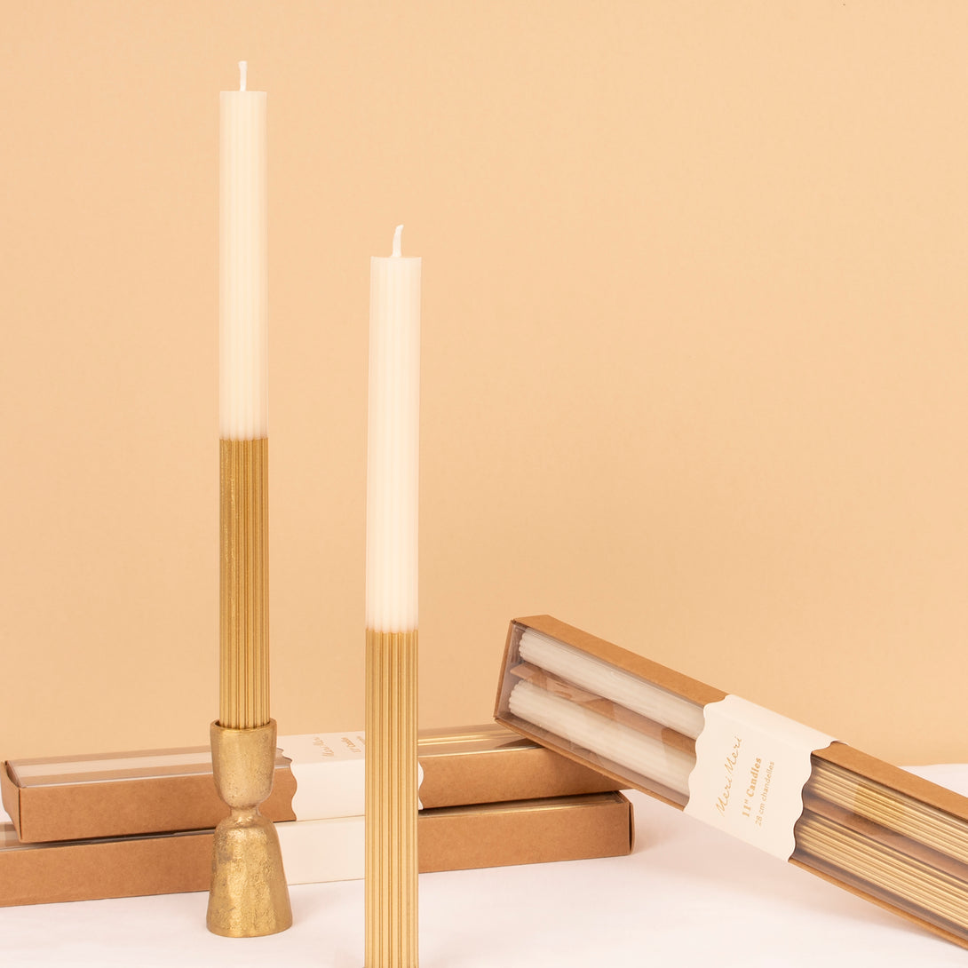 Our gold candles, with an ivory top and gold dipped base, make a wonderful table centrepiece or decoration.