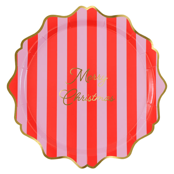 Our paper Christmas dinner plates have vibrant stripes, a Merry Christmas message, and gold foil details, great for main courses. Image4
