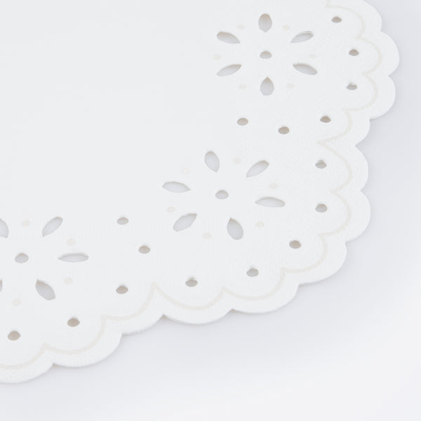 Our large party napkins, in white, have an embossed lace design and make pretty baby shower napkins. Image3