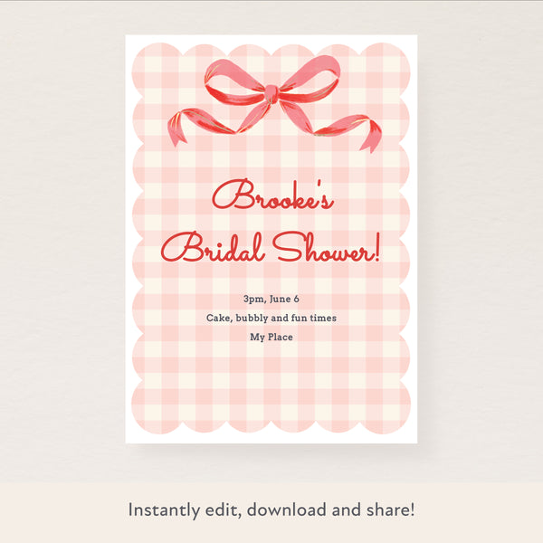 Gingham Bow Download & Print Invitation Image1