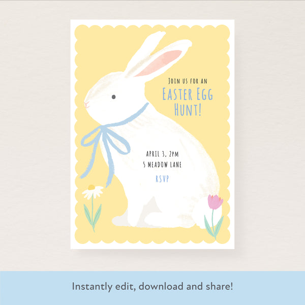 Bunny With Bow Download & Print Invitation Image1