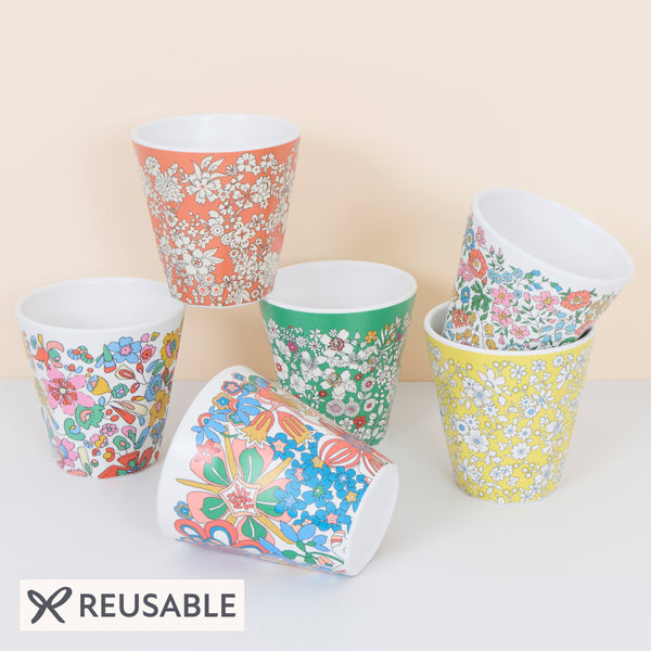Our melamine cups feature six different pretty Liberty floral print designs, ideal for picnics and garden parties. Image1