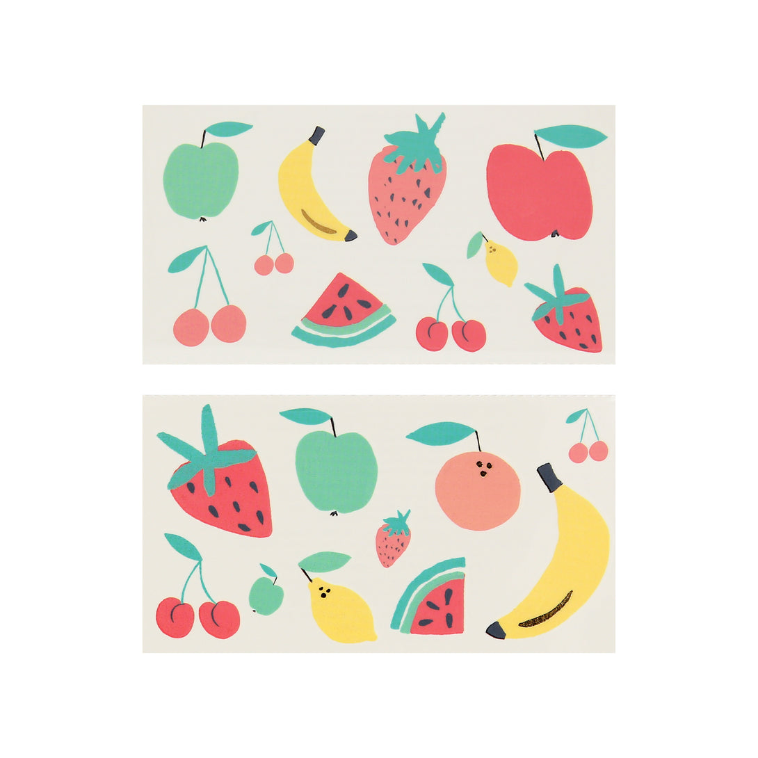 Our fruit tattoos are such fun, with a choice of a cherry tattoo, banana, strawberries, apples, peach or watermelon.