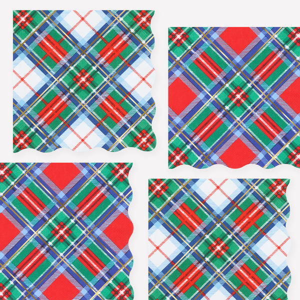 Our Christmas napkins, made from 3-ply paper, feature tartan designs in festive colours teamed with shiny gold foil touches for a stylish look. Image1