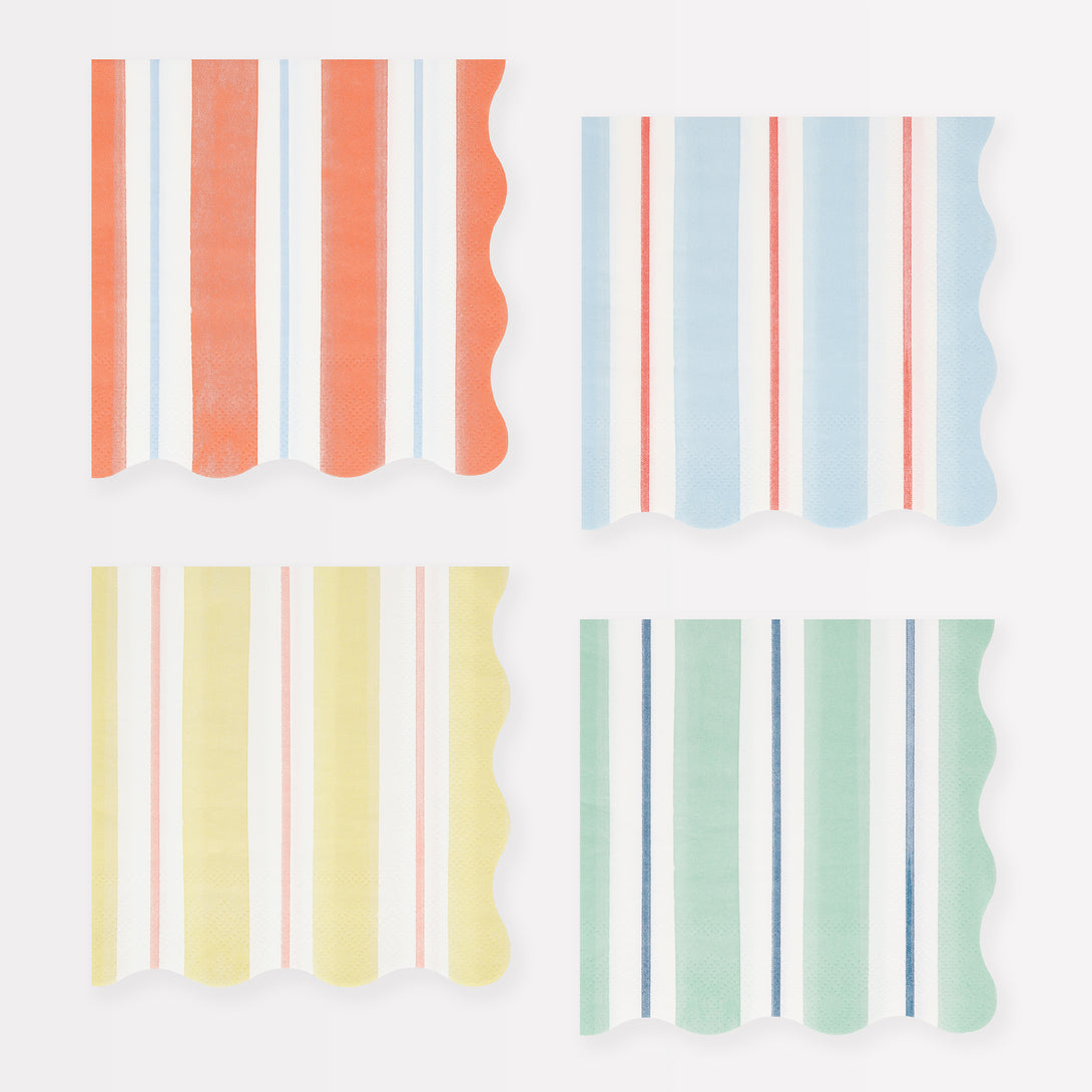 Our striped napkins, crafted from 3-ply paper, are ideal for picnics, garden parties, beach parties and pool parties.