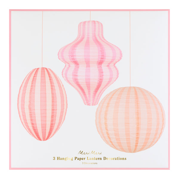 Our striped pink paper lanterns are the perfect hanging decorations for baby showers, birthday parties or all year decorations. Image7
