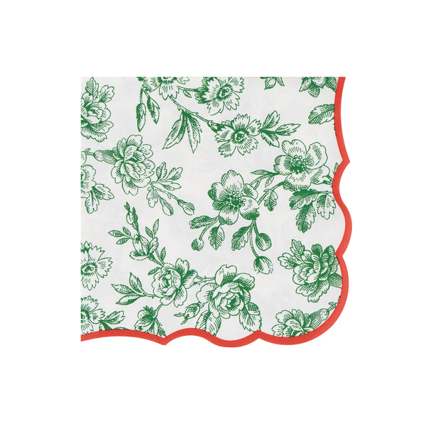 Our large Christmas paper napkins, made from 3-ply paper, feature an elegant Toile de Jouy design in red and green with coordinating borders. Image2