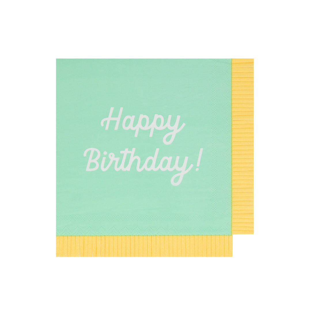 Our paper birthday napkins are made in bright colours with the words Happy Birthday on them.