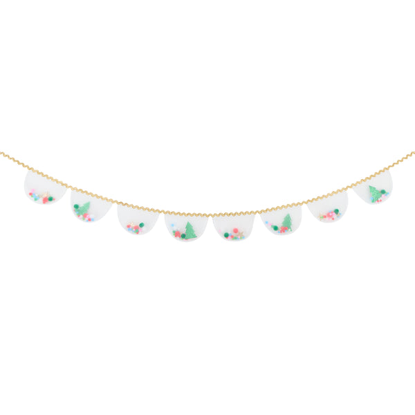 Our Christmas garland features white organza pennants filled with pompoms and glitter fabric stars and Christmas trees, with a ric rac trim. Image3