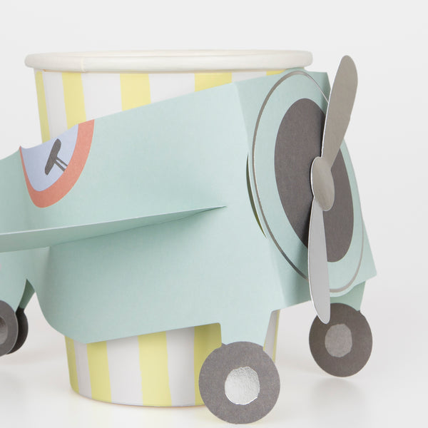 Our paper cups have a plane sleeve that fits over the cups, ideal for a plane party. Image3