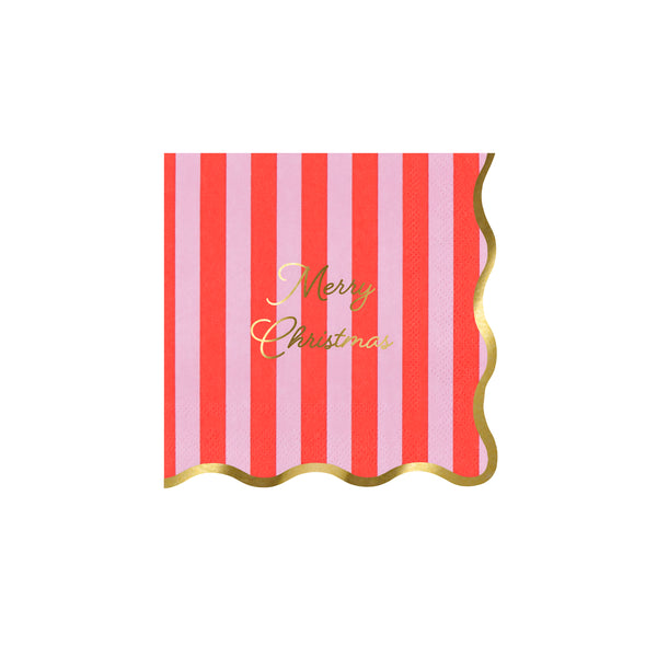 Add joyful cheer to your Christmas dinner or parties with the Christmas paper napkins with bold stripes, scalloped edges and shiny gold foil. Image4