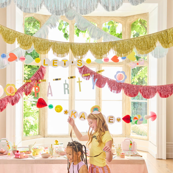 Our party garland features 3 garlands, with a section to personalise the birthday girl or boy's name, perfect to add to your birthday party decor. Image3
