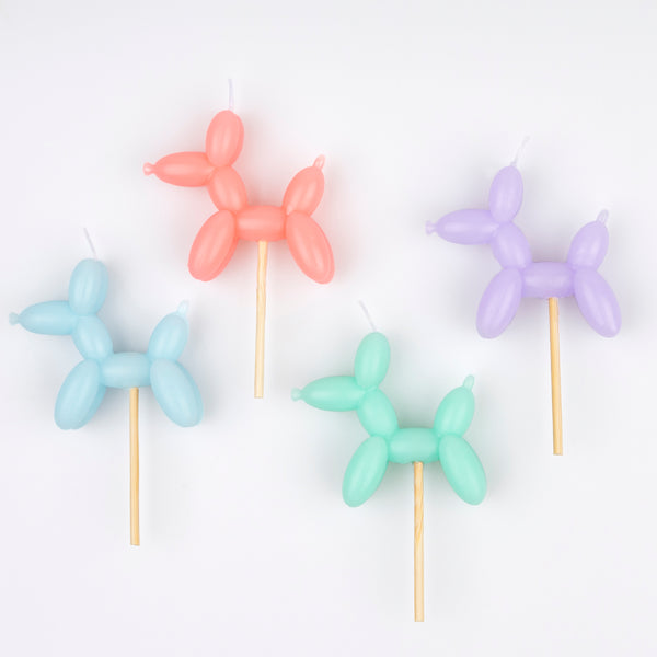 Make your birthday cake decorations look amazing with our fun candles crafted in the shapes of colourful balloon dogs. Image3