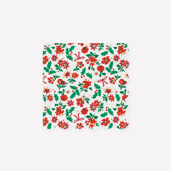 Our Christmas paper napkins, in a small size, feature an elegant red ditsy print with holly, flowers and bows, for a current yet classic look. Image1