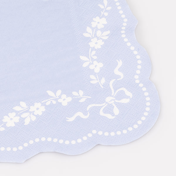 Our large paper napkins are designed in cornflower blue with a sophisticated ornate pattern, perfect for baby showers. Image2