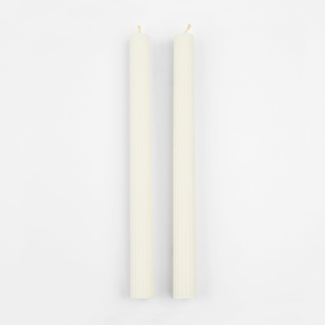 Our party candles, in a classic ivory shade with ridged details, look stunning on the mantel or party table.