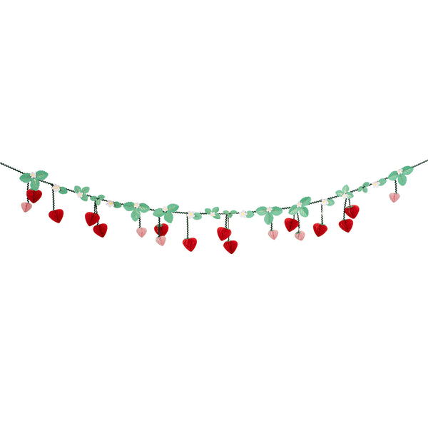 Our strawberry party set includes summery party supplies with strawberry designs, including plates, cups, napkins and a garland.  Image4