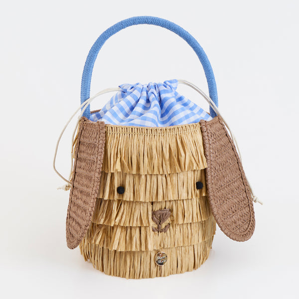 Our adorable puppy basket, made from paper based raffia, is the cutest accessory for kids and adults, with an adorable face and floppy ears. Image1