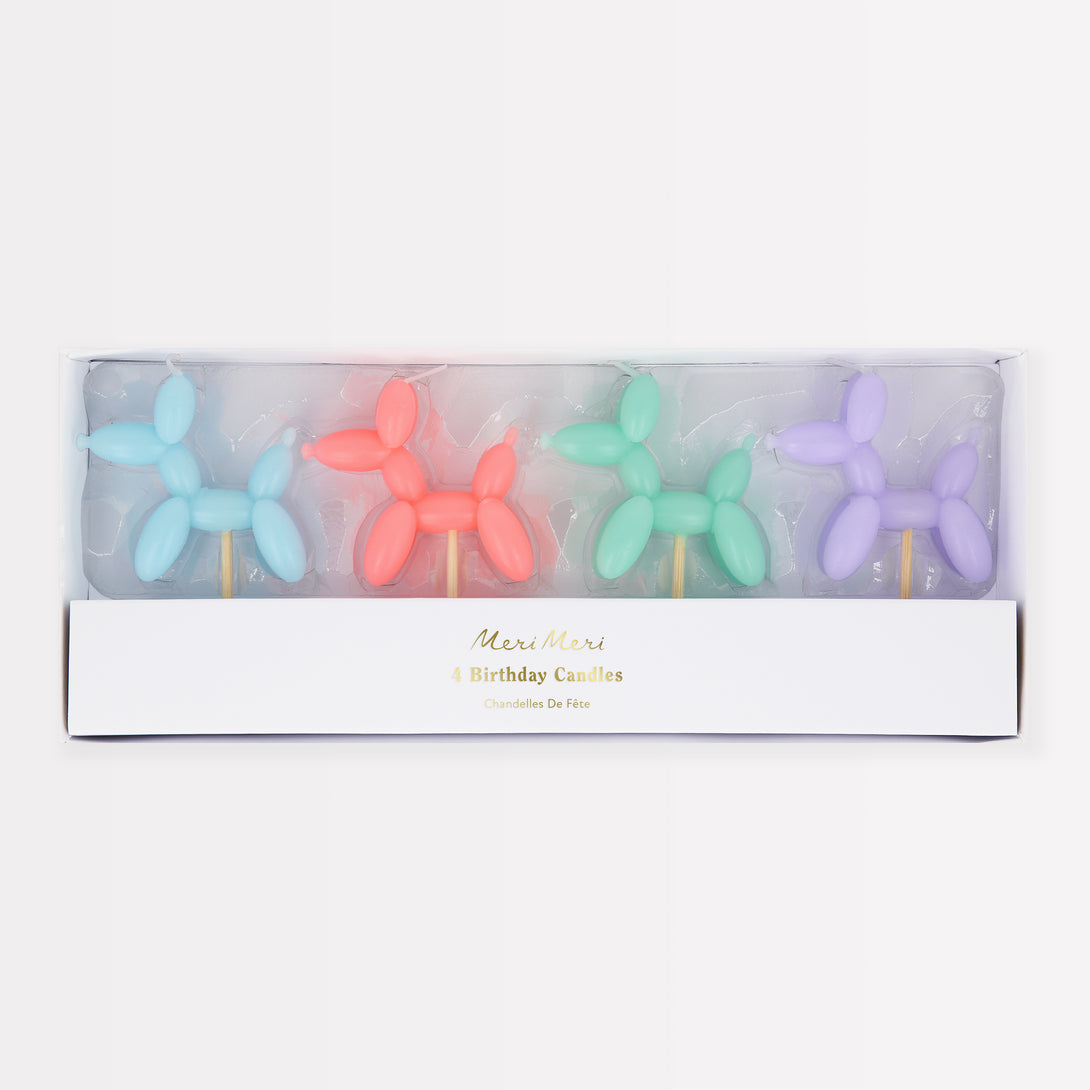 Make your birthday cake decorations look amazing with our fun candles crafted in the shapes of colourful balloon dogs.