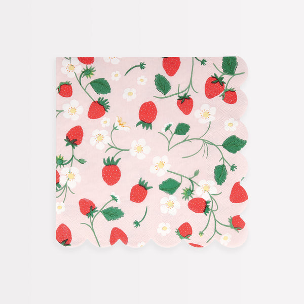 Our large paper napkins, with a sweet strawberry design are ideal for summer picnics, BBQs and garden parties.