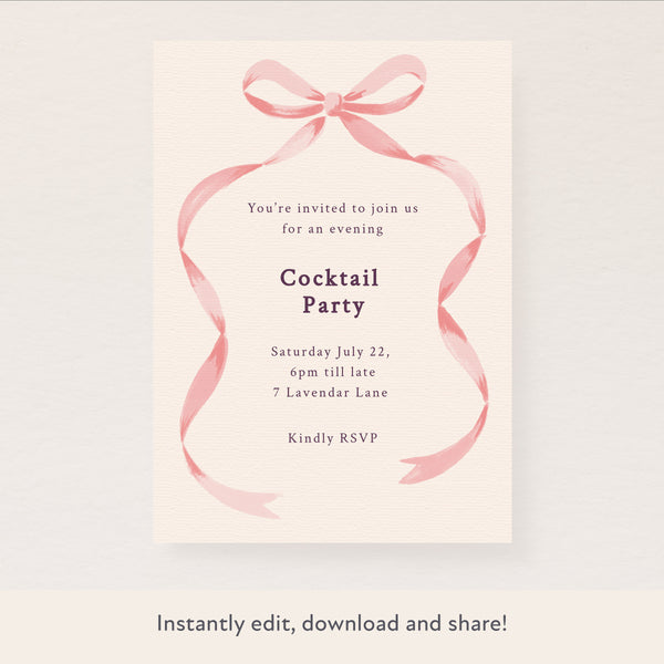 Pink Bow Ribbon Download & Print Invitation