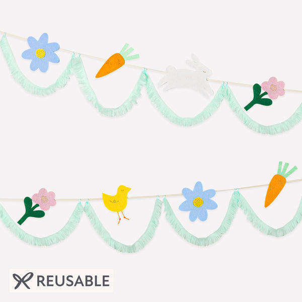 Our fabric garland is perfect to add to your Easter decorations, featuring felt Easter icons and playful tasselled fringe details for fun and style. Image1