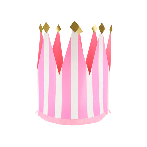 Our paper crowns, made with vibrant stripes, tissue paper fringing and shiny gold foil details, are the perfect birthday party hats. Image10