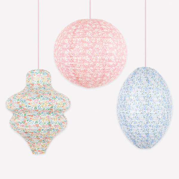 Our chic lanterns, made from paper in three designs with pretty pastel Liberty floral print designs, are perfect for elegant parties and the home. Image1