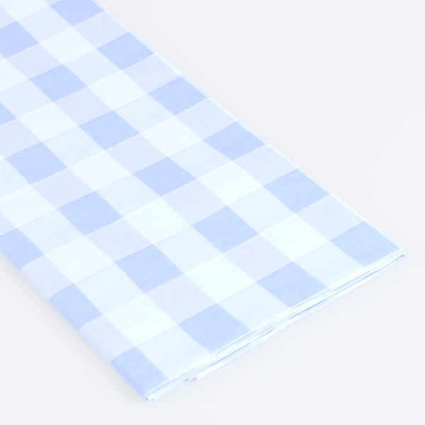 Out blue gingham tablecloth, made from quality paper, is ideal for a baby shower, garden party or birthday party. Image2