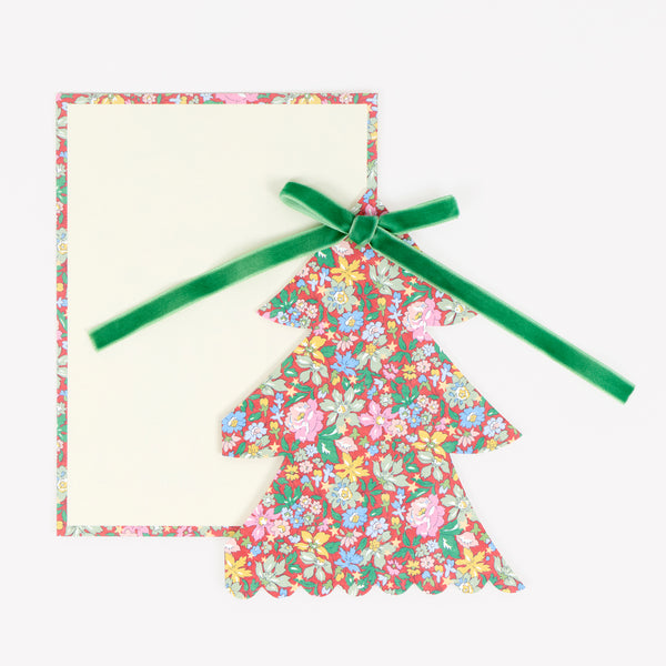 Our Christmas card set features 10 tree shaped cards with 5 different Liberty print designs, topped with velvet ribbon bows for a stylish look. Image5