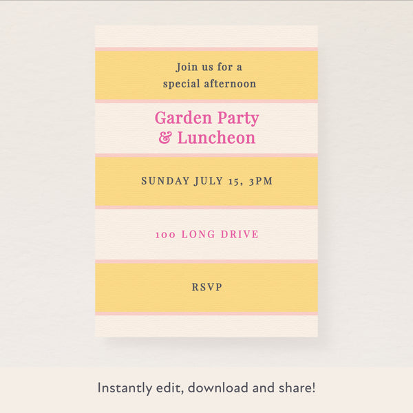 Yellow Cabana Stripe Download & Print Invitation Image1
