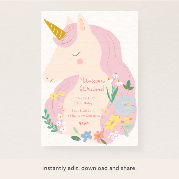 Unicorns Download & Print Invitation