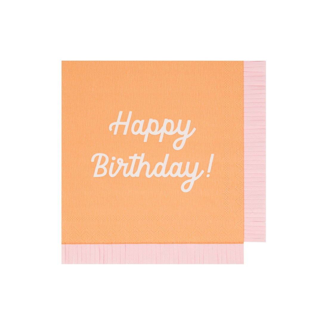 Our paper birthday napkins are made in bright colours with the words Happy Birthday on them.