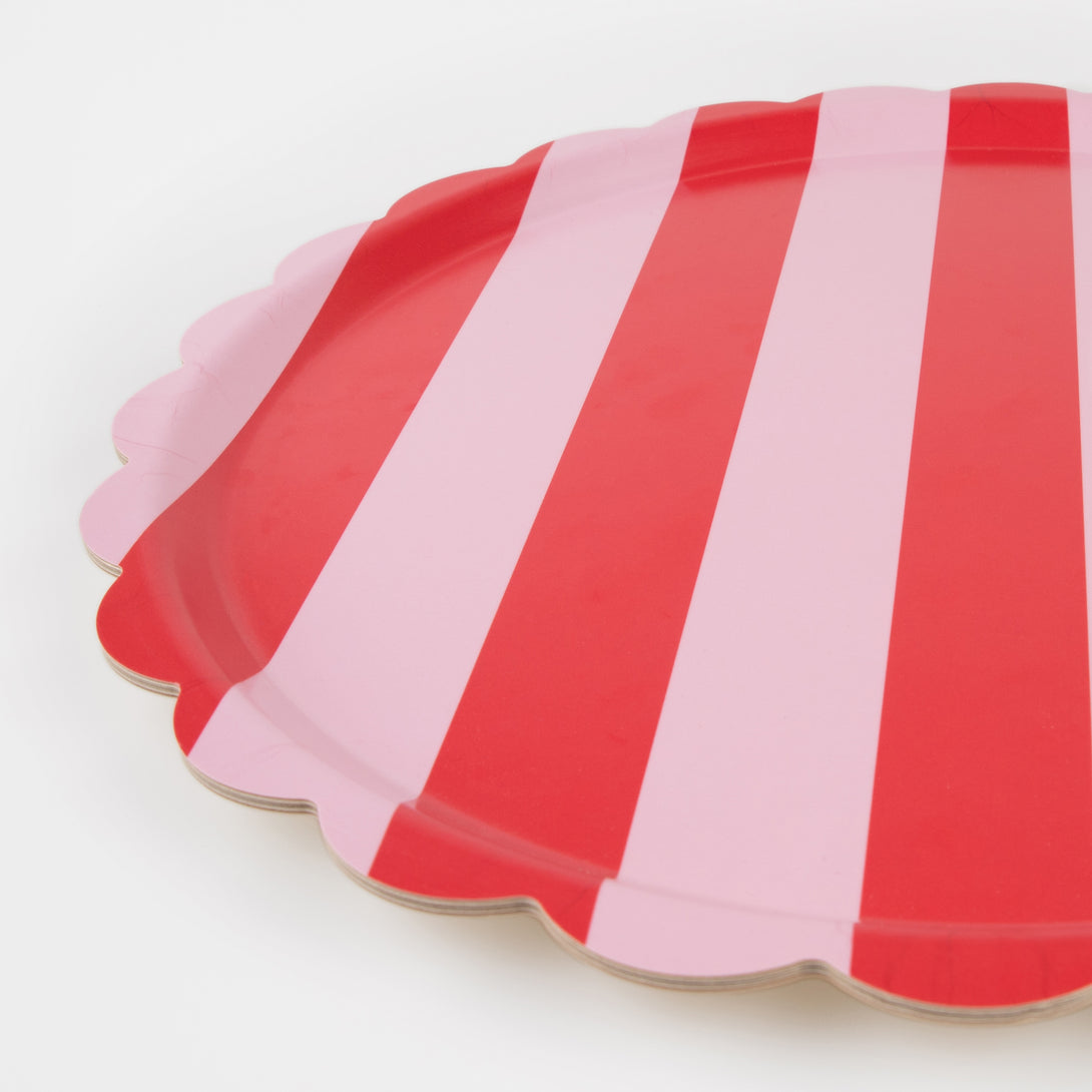 Our red tray, with pink stripes, is the perfect Christmas tray for drinks and snacks or a breakfast tray.