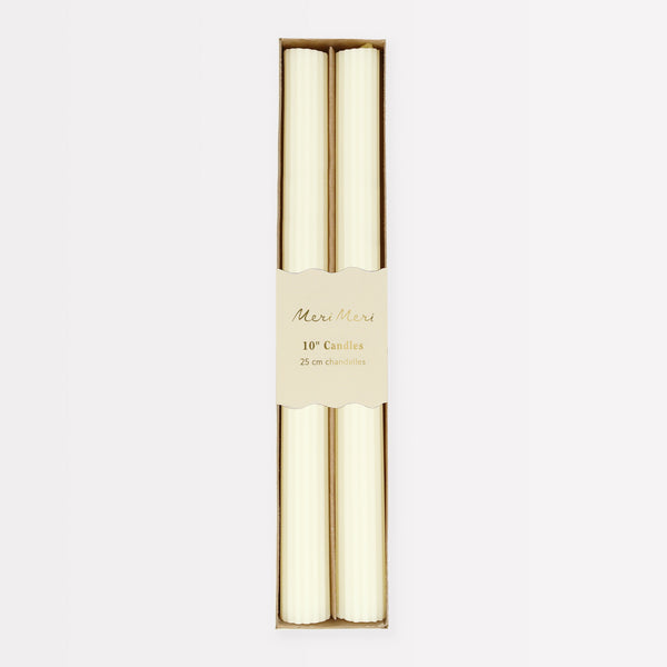 Our party candles, in a classic ivory shade with ridged details, look stunning on the mantel or party table. Image5