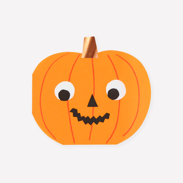 Our Halloween napkins, shaped like a happy pumpkin, are ideal to add to your party table for a practical and decorative touch. Image1
