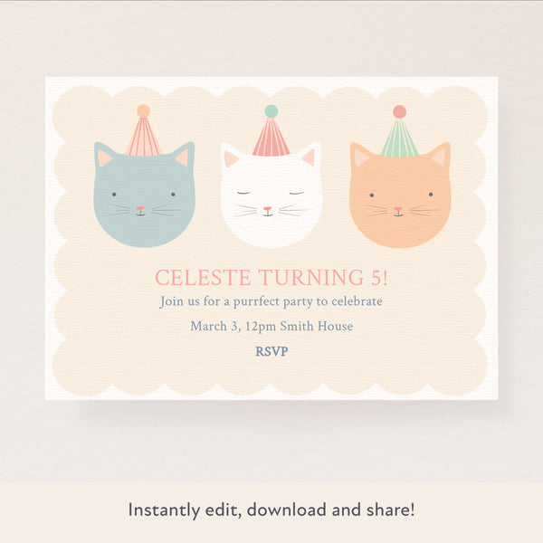 Cute Kitten Download & Print Invitation Image1