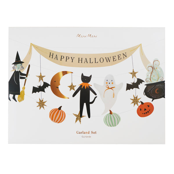 Our set of 3 Halloween garlands features classic characters and icons in seasonal colours with pops of copper foil and chunky gold glitter fabric. Image4