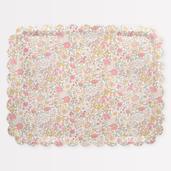 Our large tray has a scalloped edge, Liberty floral print design, melamine coating and is crafted from plywood, for practicality with style. Image1
