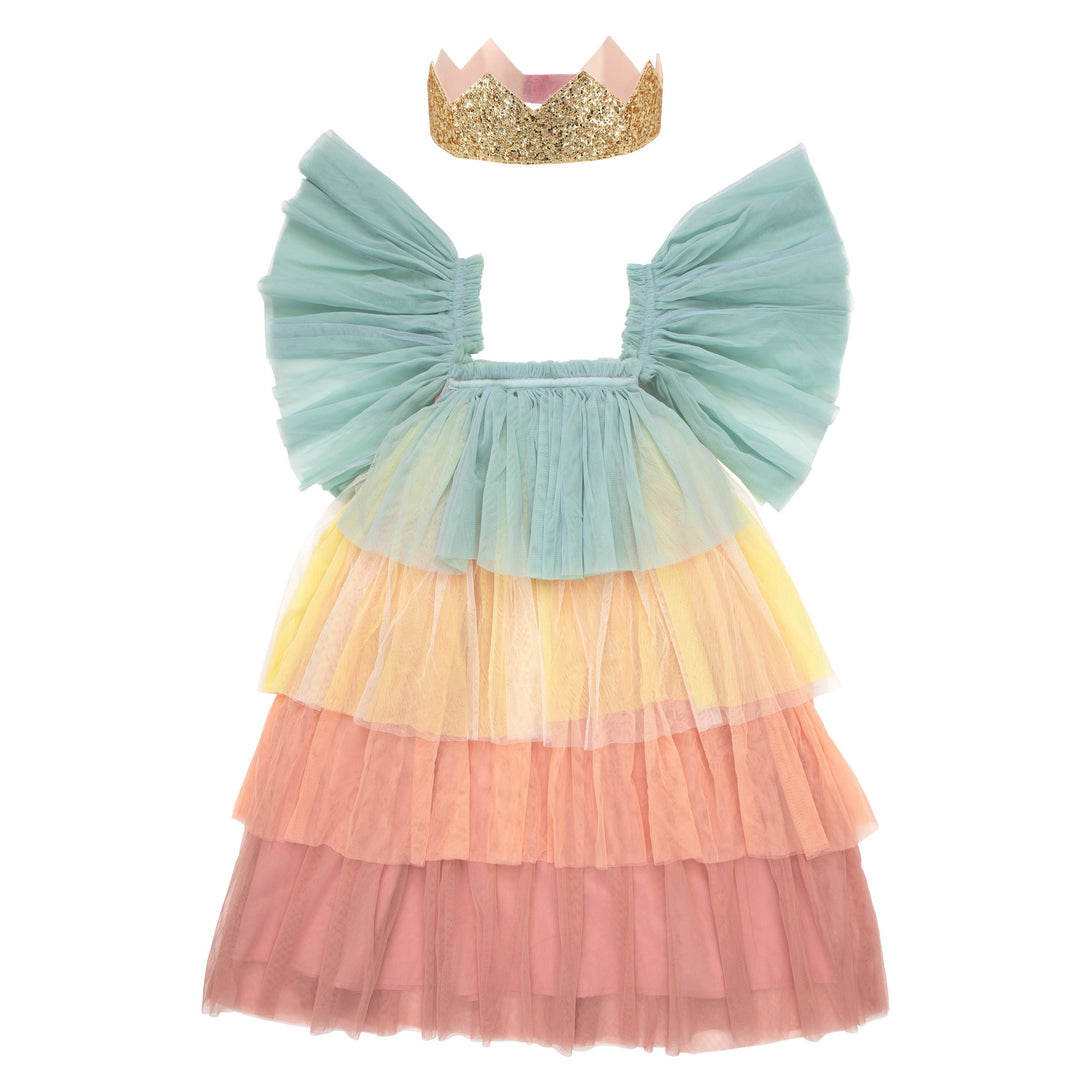 This princess costume for kids is made from colourful tulle layers and comes with a gold princess crown. Image9
