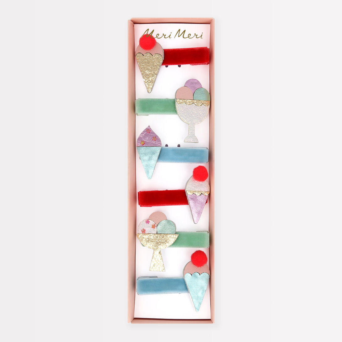 Our fun hair clips, with colourful ice cream designs, are great for pool party hair or for any summer party.