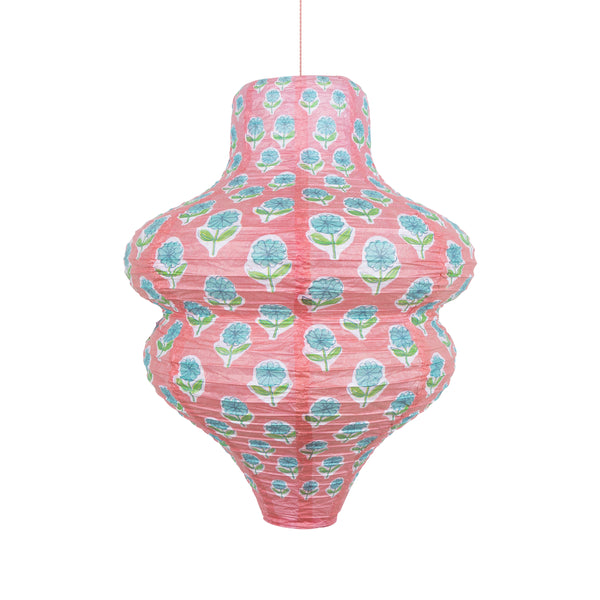 Our paper lanterns, a set of three with pink and yellow floral print designs, feature a round, oval and wavy shape, great for chic parties. Image3