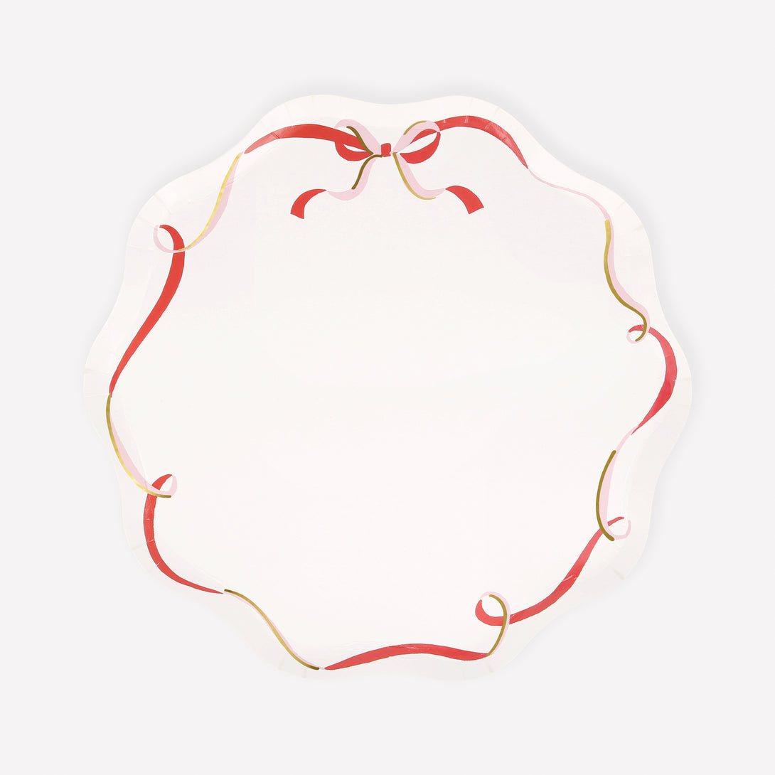 Our side plates, made from high-quality paper, feature a red, pink and gold ribbon bow design, ideal for your Christmas dinner. Image1