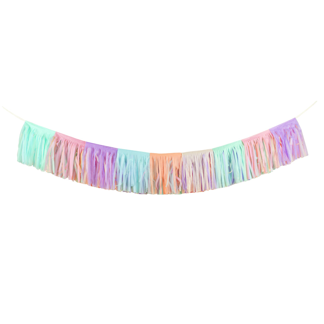 Decorate kids's bedrooms or parties with our pretty pastel garland made with fringe tissue paper for texture and style.