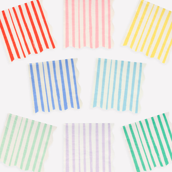 Our paper napkins, with bright stripes, are the perfect scalloped napkins for special events. Image1