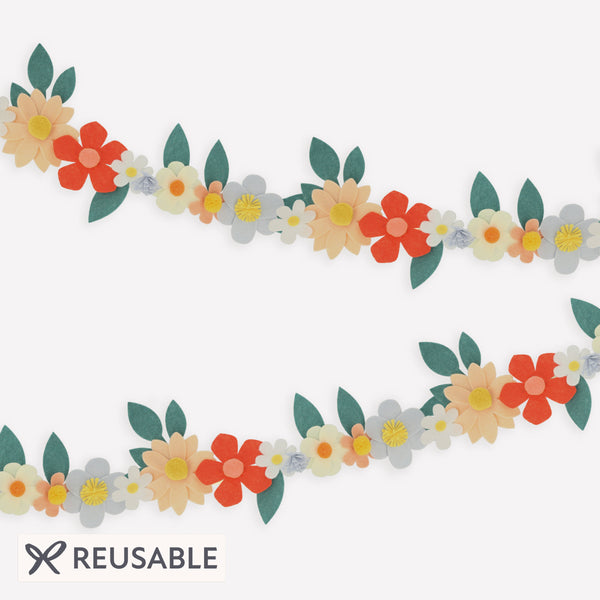 Our special party garland is crafted from felt, with flowers with pompom centres. Image1