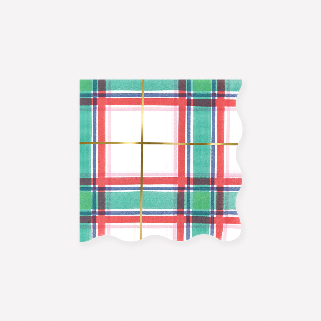 Use our paper tartan napkins, in striking festive colours of red, green, white and gold, for a classic cosy Christmas vibe. Image1
