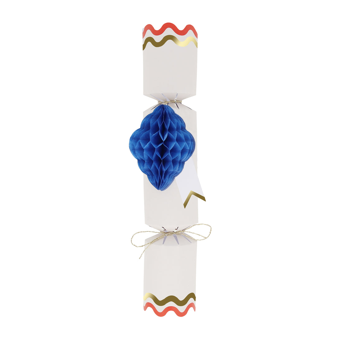 Our Christmas crackers have gift tags and fun honeycomb embellishments, and contain a joke, party hat and toy.